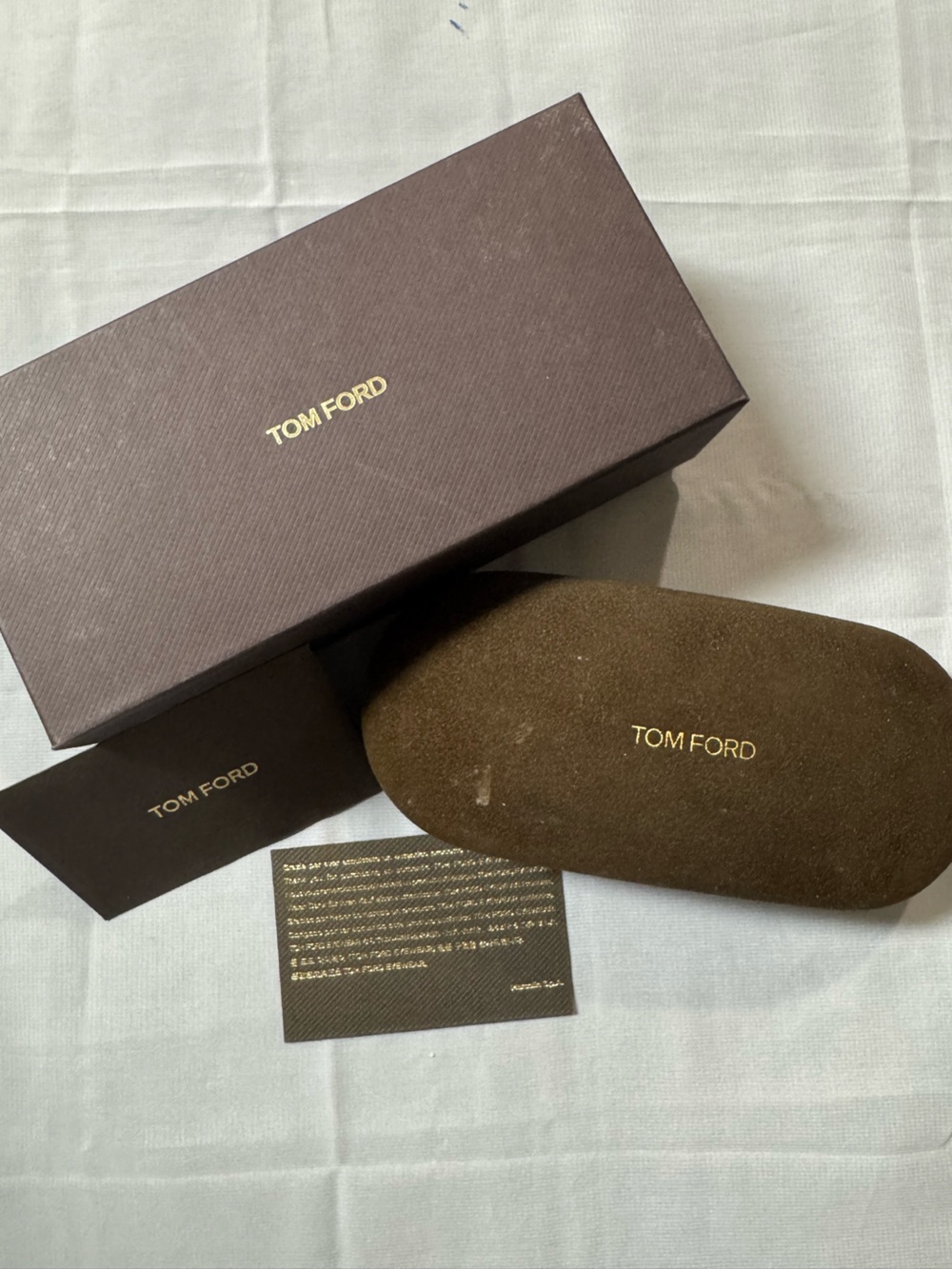 Tom Ford 💯% Authentic Brown Velvety Sunglasses Case with outer box and card set.